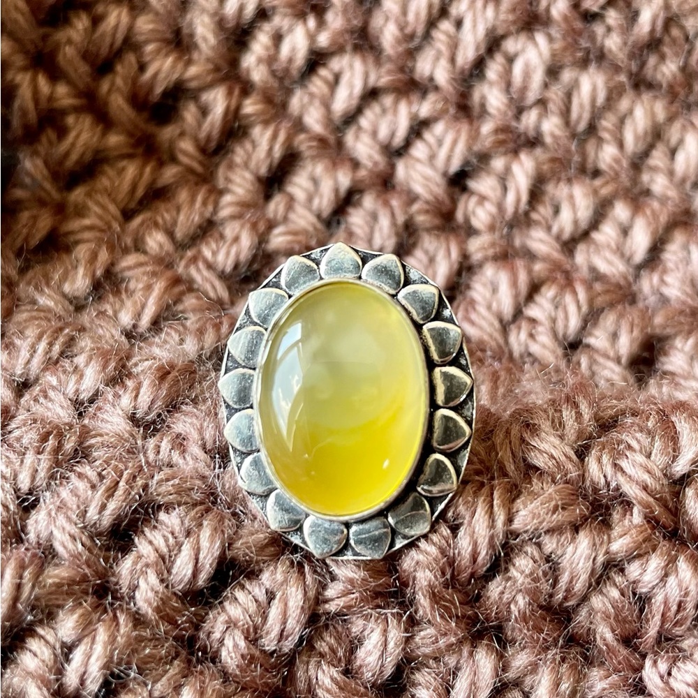 Size 7 Egg yolk Amber and sterling silver ring